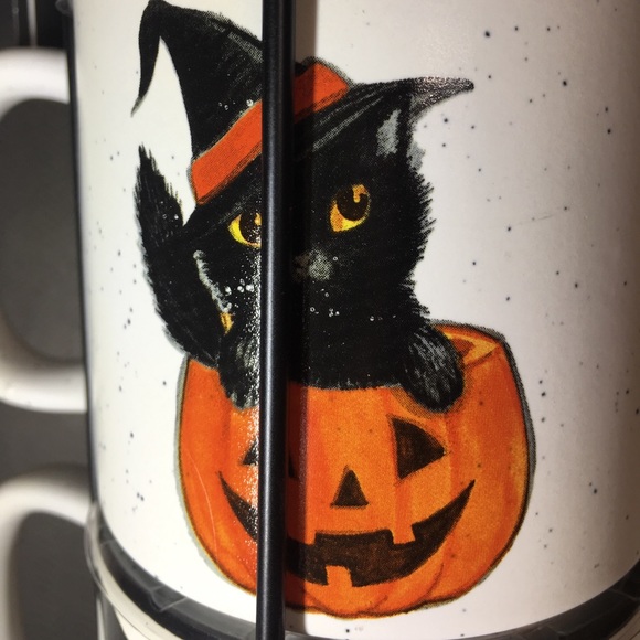 4 Halloween Stackable Black Cat JOL Pumpkin Mugs Vintage Images Kitty - Picture 5 of 9